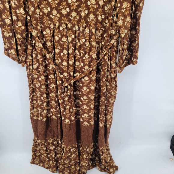 April Cornel Floral Brown Cottagecore Dress With Lace Detail Size X Large - Picture 9 of 11